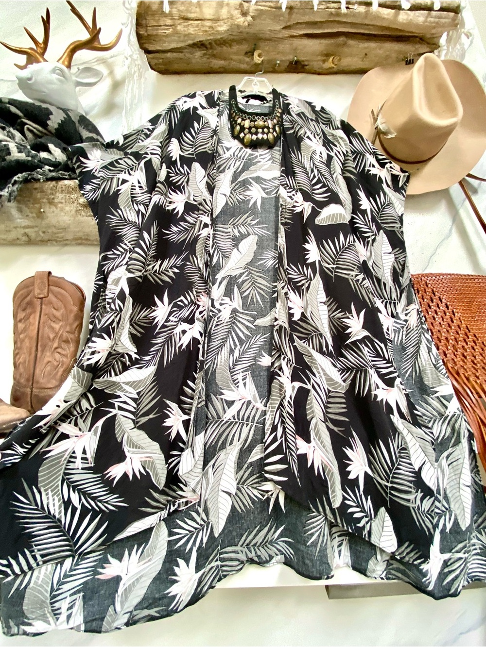 Botanical safari vibe boho Cape/cover up w resort vacay beach cottagecore feel
